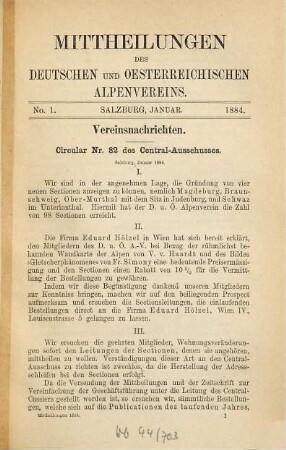 Mitteilungen des Deutschen und Österreichischen Alpenvereins. 10. 1884