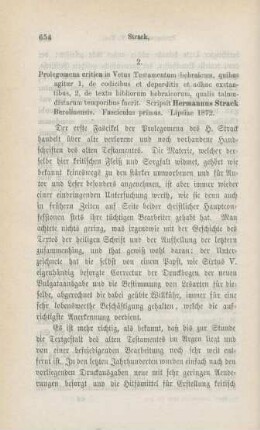 654-661 [Rezension] Strack, Hermann L., Prolegomena critica in vetus Testamentum hebraicum quibus agitur