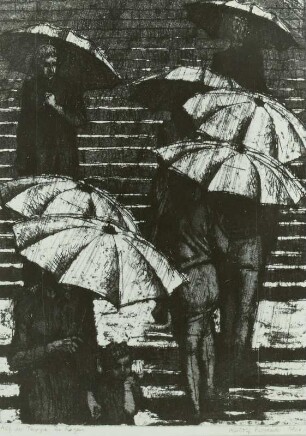 Auf der Treppe im Regen
