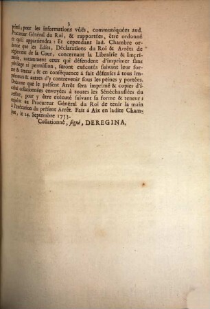 Arrest de la cour de Parlement de Provence tenant la chambre de vacations : du 24. Sept. 1753