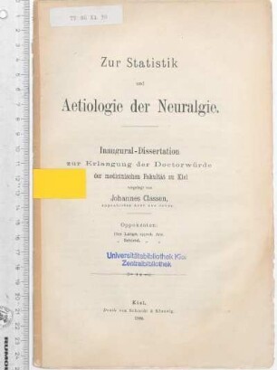 Zur Statistik und Aetiologie der Neuralgie