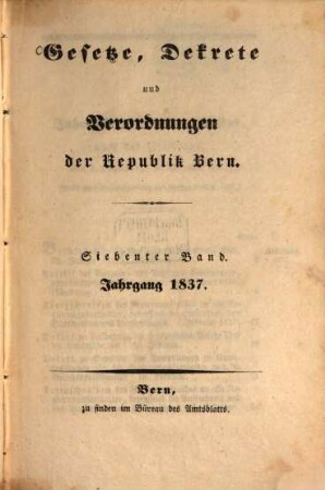 Gesetze, Dekrete und Verordnungen des Kantons Bern, 7. 1837