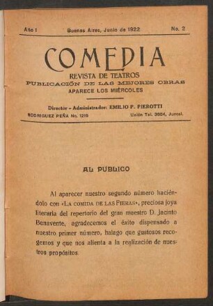 1922000200: La comida de las fieras : comedia en tres actos