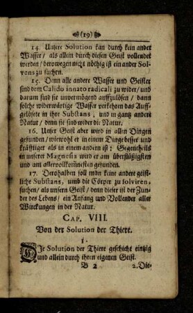 Cap. VIII. Von der Solution der Thiere