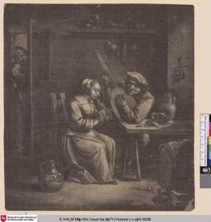 [musizierendes Bauernpaar; Peasant couple making music in an interior]