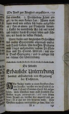 Die siebende Erbauliche Unterredung handelt absonderlich von Erziehung der Töchteren.