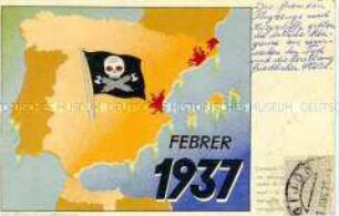 Postkarte aus dem Spanischen Bürgerkrieg zur internationalen Solidarität