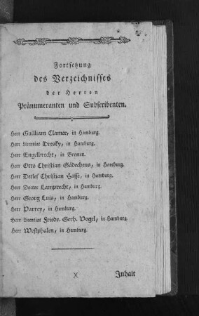 Fortsetzung des Verzeichnisses der Herren Pränumeranten und Subsidenten.