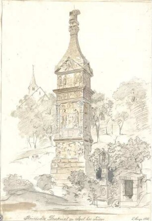 Lange, Ludwig; Lange - Archiv: VIII.1 Renaissance / Barock und Griech.-röm. Stil (Sockel / Denkmäler) - Römisches Grabdenkmal in Igel bei Trier (Perspektive)