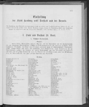Eintheilung der Stadt Hamburg nebst Vorstadt und der Vororte.