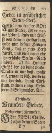 Christliche Krancken-Gebete