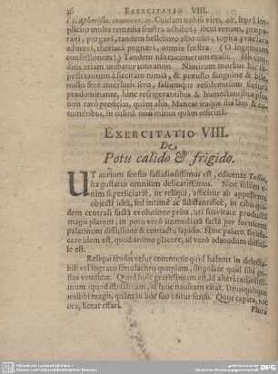 Exercitatio VIII. De Potu calido et frigido.