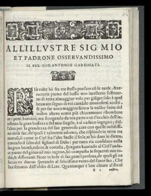 Dedikation an Giovanni Antonio Garbinati von Gio. Pietro Gallo