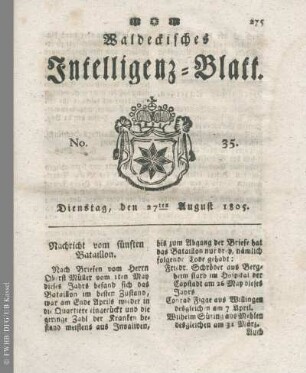 No. 35, Dienstag, den 27ten August 1805