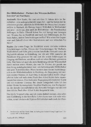 Der Bibliothekar - Partner des Wissenschaftlers : Interview mit Paul Raabe