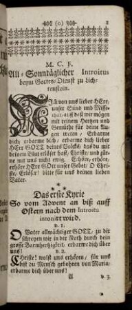 All-Sonntäglicher Introitus beym Gottes-Dienst zu Lichtenstein. - Das dritte Kyrie...