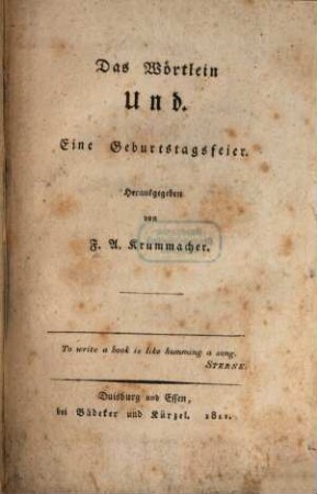 Das Wörtlein Und : eine Geburtstagsfeier