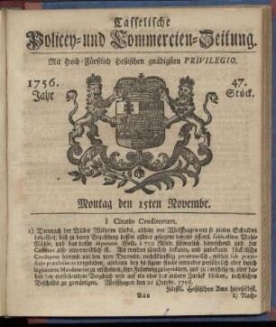 47. Stueck, Montag den 15ten Novembr. 1756