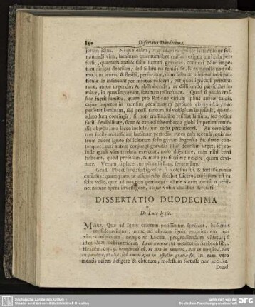 Dissertatio Duodecima. De Luce Ignis.