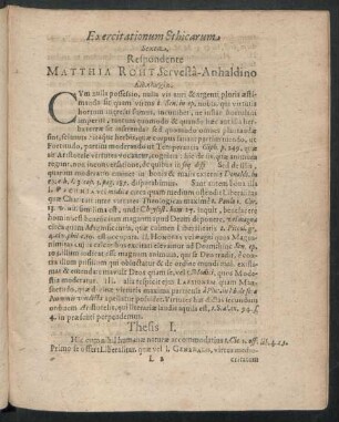 Exercitationum Ethicarum Sexta Respondente Matthia Roht Servesta-Anhaldino.