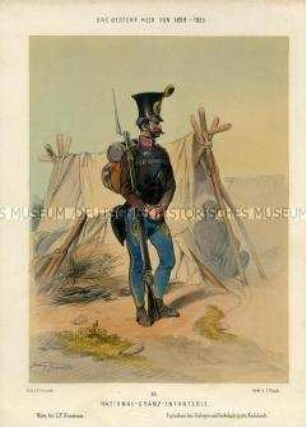 Uniformdarstellung, Infanterist der National-Grenz-Infanterie, Österreich, 1809/1835. Tafel 86 aus: Gerasch: Das Oesterreichische Heer.