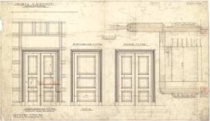 Pfann, Paul; München, Möhlstr.; Wohnhaus O. Bischoff - Ein - u. zweiflügelige Türen (Ansichten, Ansicht m. Schnitte, Details)