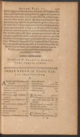 Index Rerum In Tomo Tertio Tractatarum.