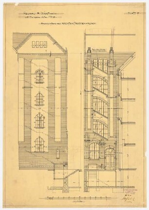 Warenhaus Wertheim, Leipziger Straße, Berlin 2. Bauabschnitt: Rechtes Treppenhaus: 2 Ansichten, 1:50