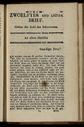 Zwoelfter und Lezter Brief.