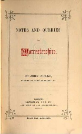 Notes and Queries for Worcestershire