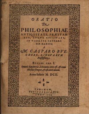 Oratio de philosophiae antiquitate, praestantia