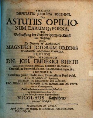 Disp. iur. sol. de astutiis opilionum, earumque poena