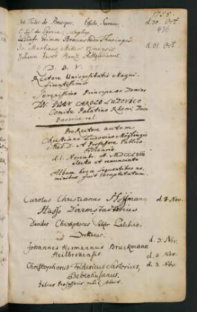 Winterhalbjahr 1758/1759. Rektorat (Prorektor) Christian Ludwig Mögling