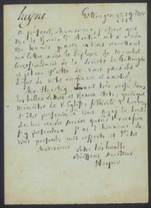 Christian Gottlob Heyne, Brief