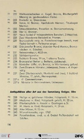 Antiquitäten aller Art aus der Sammlung Geiger, Ulm (Nr. 238-263)