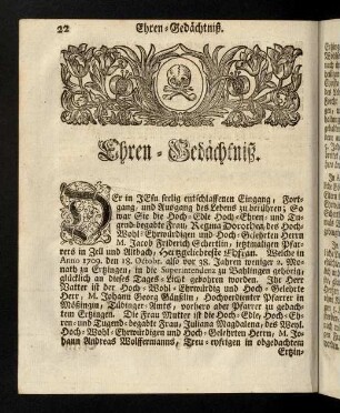 22-40, Ehren-Gedächtniß. Abdanckungs-Rede. Trauer-Gedichte. Nachruff.