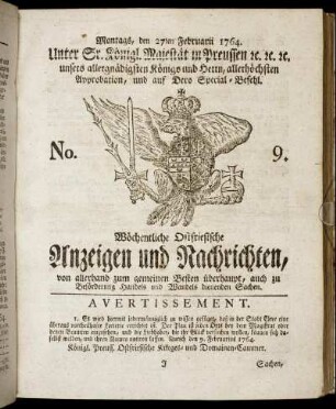 No. 9. Montags, den 27ten Februarii 1764.