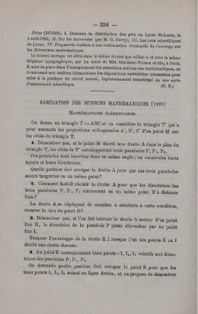AGRÉGATION DES SCIENCES MATHÉMATIQUES (1895).
