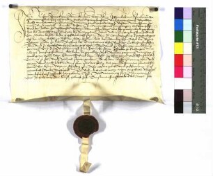 Lehenrevers des Kaspar Schenk vom Schenkenstein und als Träger seiner Brüder gegen Propst Albrecht II. von Ellwangen über die Güter zu Aufhausen unterm Schenkenstein samt der Mühle, zu Unter- und Oberriffingen, zu Härtsfeldhausen, die Ödung Buch bei Dehlingen und den Zehnten der Messe zu Schenkenstein in Killingen
