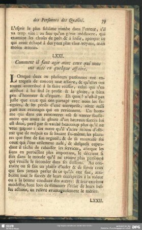 LXXI. Comment il faut agir avec ceux qui nous ont aidé en quelque affaire