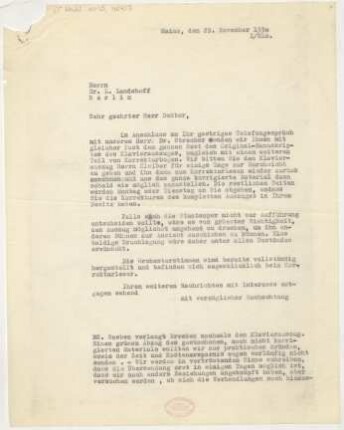 Brief an Ludwig Landshoff : 29.11.1930