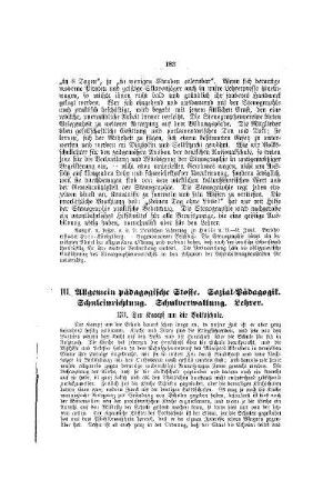 III. Allgemein pädagogische Stoffe, Sozial-Pädagogik, Schuleinrichtung, Schulverwaltung, Lehrer