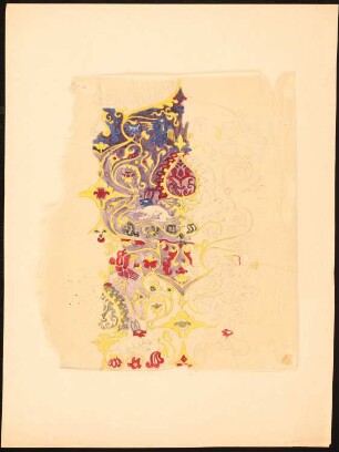 Buchornamentik: Evangeliar (?): Ansicht Buchmalerei mit floraler und Tierornamentik (Hasen-Löwenchimären, Vögel) nach byzantinischem Seidengewebe ?
