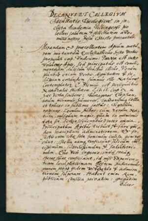 Testimonium der theol. Fakultät für Mag. Timotheus Volcmarus aus Schriesheim (Krs. Mannheim).