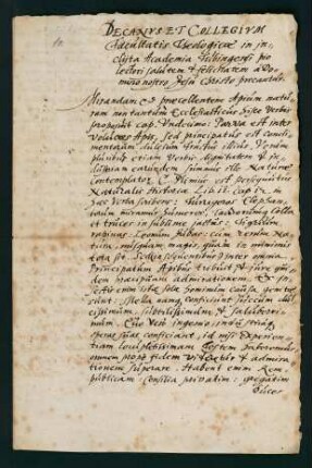 Testimonium der theol. Fakultät für Mag. Timotheus Volcmarus aus Schriesheim (Krs. Mannheim).
