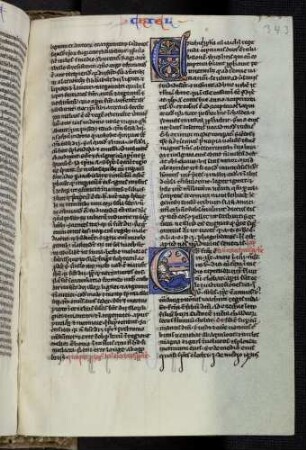 Historisierte Initiale (Buch Hesekiel): E(t factum est): Hesekiels Gottesvision mit den vier lebenden Wesen (1, 1–28)