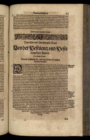 Das Ein und Zwantzigste Buch. Von der Pestilentz und Pestilentzischen Fiebern.