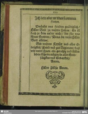 Ich bete aber mit den frommen Hertzen