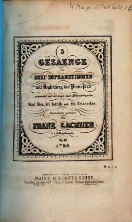 3 Gesaenge : für drei Sopranstimmen mit Begleitung des Pianoforte ; op. 80. 3. 19 S. - Pl.Nr. 8960.3