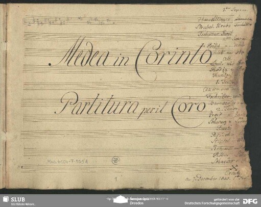Medea in Corinto. Excerpts. Arr - Mus.4104-F-505A : Coro, b